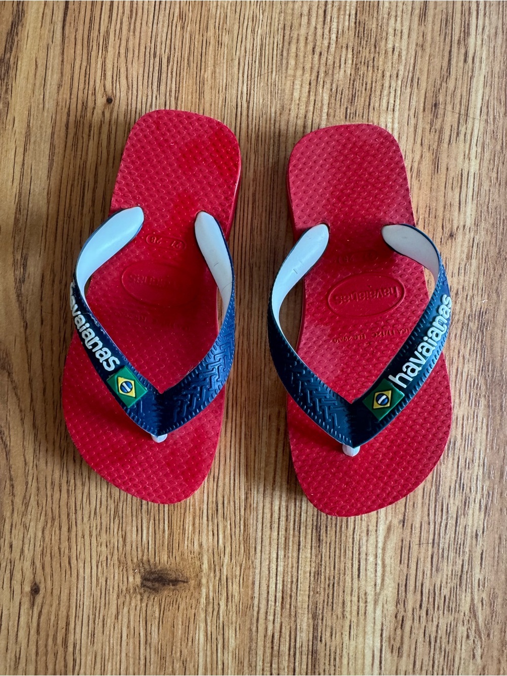 Havaianas Kids Red Flip Flops with Navy Straps and White Underside